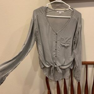 La Hearts button up down distressed shirt